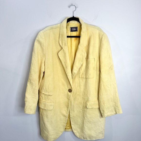 Vintage JAX Sport Vancouver 100% ramie butter yellow summer blazer jacket L - Picture 3 of 16